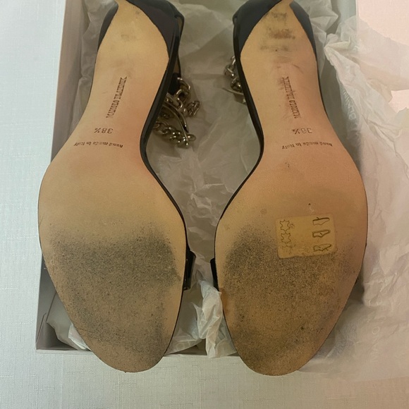 MANOLO BLAHNIK Black Chaos Sandal With Chain Strap Pin Lock Size 8.5B Italy - Picture 15 of 15